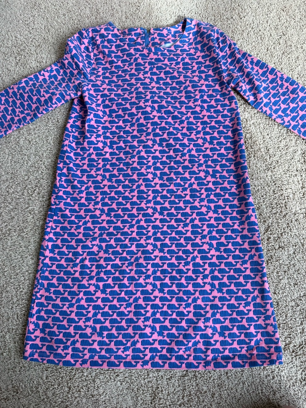 Vineyard Vines Girls Pink & Blue Whale Print 3/4 Sleeve Shift Dress | L (14)
